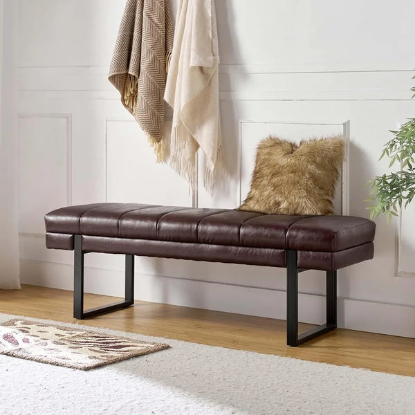 Button Tufted Ottoman Bench Faux Leather Upholstered Bedroom Bench Padded End of Bed Bench