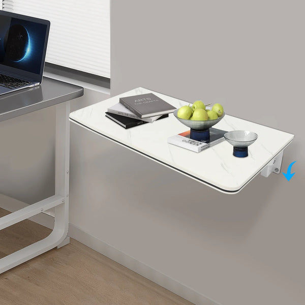 Wall-Mounted Floating Desk with Foldable Design, Sturdy MDF Panel, and Metal Brackets, Ideal for Home Office and Compact Spaces