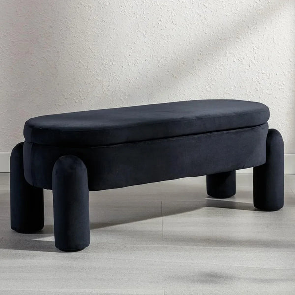 Storage Ottoman Bench, Velvet Upholstered Fabric Storage Bench End of Bed Stool for Bedroom Living Room Entryway