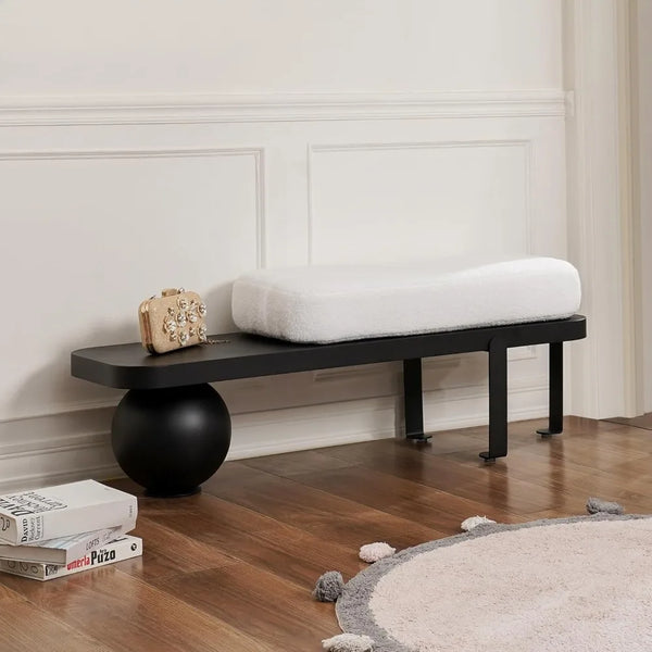 Modern Entryway Bench, Wooden Storage Bench Boucle Upholstered Bench with Abstract Metal Leg for Entryway/Bedroom/Living