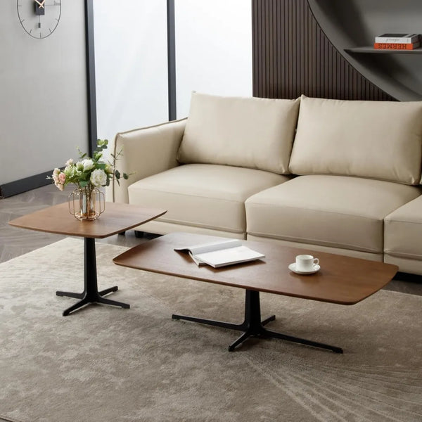 Nesting Coffee Table for Living Room,Rectangle Sofa Side Table Set of2Modern Nesting Tables with Brown Wood Top Square End Table