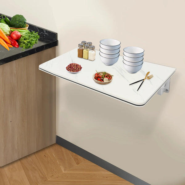 Foldable Wall-Mounted Desk, Space-Saving Floating Workstation with MDF Surface and Metal Brackets for Home Office and Small Spac