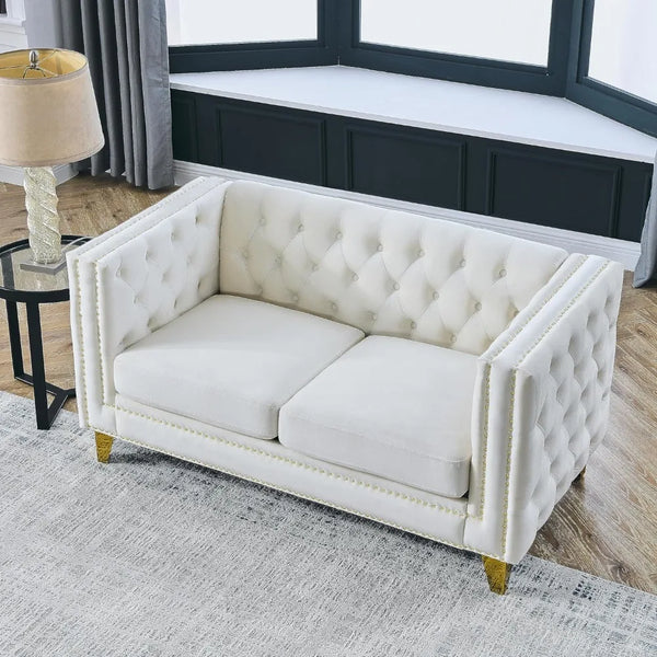 58" Velvet Loveseat Sofa Couch for Living Room,Button Tufted 2 Seater Couches with Nailhead Trims,Modern Upholstered 2-seat Sof